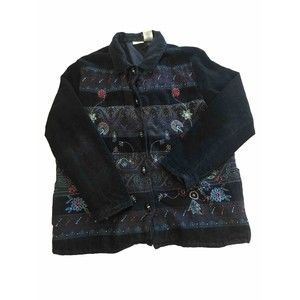 White Stag Womens Jacket Floral Embroidered Collared Size XL 100% Acrylic Hook